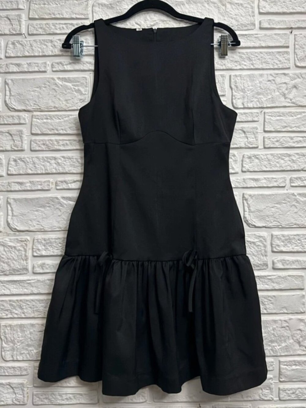 Black Drop Waist Mini Dress Bow Ruffle Hem Sleeveless LBD Coquette Party Small